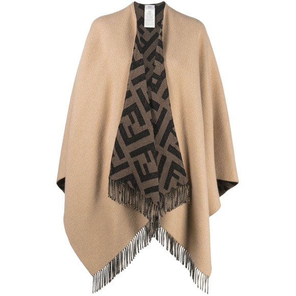 $2100 BRAND NEW FENDI REVERSIBLE WOOL CASHMERE FF LOGO CAPE PONCHO SHAWL NWT - Picture 2 of 16